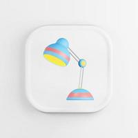 Multicolored table lamp icon. 3d rendering white square button key, interface element. photo