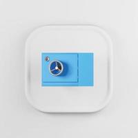 Blue safe icon. 3d rendering white square button key, interface ui ux element. photo