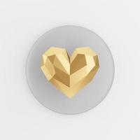 Gold low poly heart icon. 3d rendering gray round key button, interface ui ux element. photo