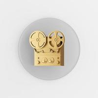 Gold reel tape recorder icon. 3d rendering gray round key button, interface ui ux element. photo