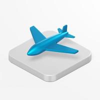 Blue plane icon. 3d rendering square button key isometric view, interface ui ux element. photo