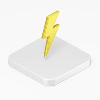 Yellow lightning icon. 3d rendering square button key isometric view, interface ui ux element. photo