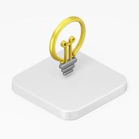 Yellow flat light bulb icon. 3d rendering square button key isometric view, interface ui ux element. photo