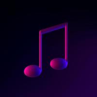 Neon musical note icon. 3d rendering ui ux interface element. Dark glowing symbol. photo