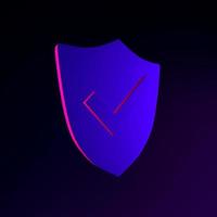 Neon shield icon. 3d rendering ui ux interface element. Dark glowing symbol. photo