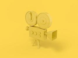 Yellow mono color retro video camera on a yellow solid background. Minimalistic design object. 3d rendering icon ui ux interface element. photo