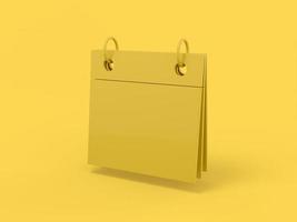 Yellow mono color desk calendar on yellow solid background. Minimalistic design object. 3d rendering icon ui ux interface element. photo