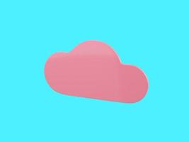 Vista media de la nube de un solo color rosa sobre fondo monocromático azul. objeto de diseño minimalista. icono de renderizado 3d elemento de interfaz ui ux. foto