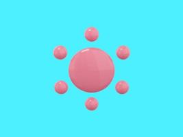 sol de dibujos animados mono color rosa sobre fondo azul sólido. objeto de diseño minimalista. icono de renderizado 3d elemento de interfaz ui ux. foto