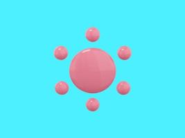 Pink mono color cartoon sun on blue solid background. Minimalistic design object. 3d rendering icon ui ux interface element. photo