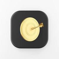 Gold dart target icon. 3d rendering black square key button, interface ui ux element. photo