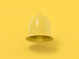 Yellow one color bell on a yellow flat background. Minimalistic design object. 3d rendering icon ui ux interface element. photo