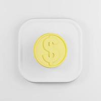 Dollar coin yellow icon in cartoon style. 3d rendering white square button key, interface ui ux element. photo