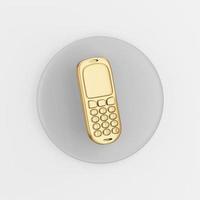 Gold mobile phone icon. 3d rendering gray round key button, interface ui ux element. photo