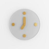 Wall clock icon with gold arrows. 3d rendering gray round key button, interface ui ux element. photo