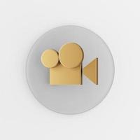 Icon gold digital video camera flat outline. 3d rendering round gray key button, interface ui ux element. photo