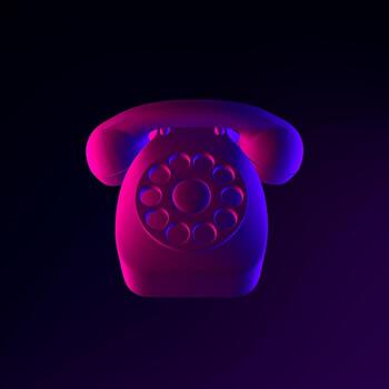 Neon vintage telephone icon. 3d rendering ui ux interface element. Dark glowing symbol. photo
