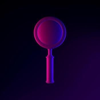 Neon realistic magnifying glass icon. 3d rendering ui ux interface element. Dark glowing symbol. photo