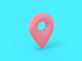 Pink single color pin on blue monochrome background. Minimalistic design object. 3d rendering icon ui ux interface element. photo
