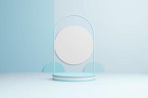 3D rendering abstract background, empty showcase podium pastel blue color. Minimal steps product presentation, simple geometric shapes. Clean light advertising web page template. photo