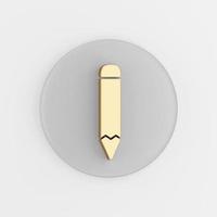 Gold pencil flat outline icon. 3d rendering round gray key button, interface ui ux element. photo