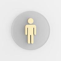 Minimalistic flat outline golden man icon. 3d rendering round gray key button, interface ui ux element. photo