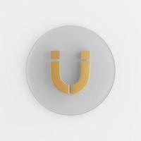 Golden horseshoe magnet icon in flat style. 3d rendering gray round button key, interface ui ux element. photo