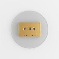 Golden cassette icon. 3d rendering gray round key button, interface ui ux element. photo
