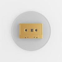 icono de casete dorado. Botón de tecla redonda gris de representación 3d, elemento ui ux de interfaz. foto