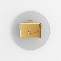 Golden briefcase icon. 3d rendering gray round key button, interface ui ux element. photo