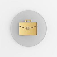 Golden business briefcase icon. 3d rendering gray round key button, interface ui ux element. photo