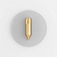 Gold pencil icon. 3d rendering round gray key button, interface ui ux element. photo