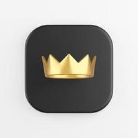 Golden crown icon. 3d rendering of black square key button, interface ui ux element. photo