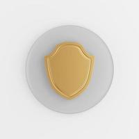 Flat outline golden shield icon. 3d rendering round gray key button, interface ui ux element. photo