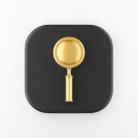 Realistic golden magnifier icon. 3d rendering black square key button, interface ui ux element. photo
