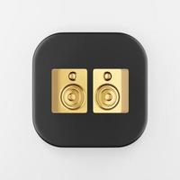 Gold speakers icon. 3d rendering black square button key, interface ui ux element. photo