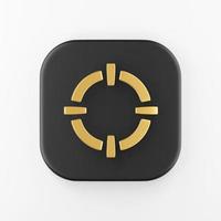 Gold target icon. 3d rendering black square key button, interface ui ux element. photo