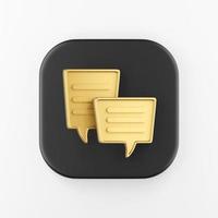 Gold square speech balloons icon. 3d rendering black square key button, interface ui ux element. photo