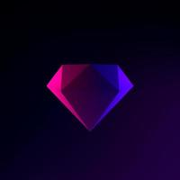 Neon diamond icon. 3d rendering interface ui ux element. Dark glowing symbol. photo