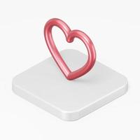 Red stylized heart icon. 3d rendering square button key isometric view, interface ui ux element. photo