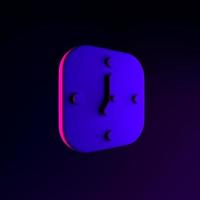 Neon wall square clock icon. 3d rendering ui ux interface element. Dark glowing symbol. photo