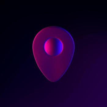 Location neon symbol icon. 3d rendering ui ux interface element. Dark glowing symbol. photo