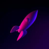 Neon rocket icon. 3d rendering ui ux interface element. Dark glowing symbol. photo