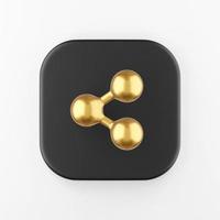Gold share icon. 3d rendering black square key button, interface ui ux element. photo