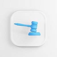 Blue gavel judge icon. 3D rendering white square button key, interface element. photo