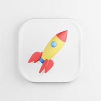 Multicolored space rocket icon. 3D rendering white square button key, interface element. photo