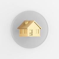 Golden house icon. 3d rendering gray round key button, interface ui ux element. photo