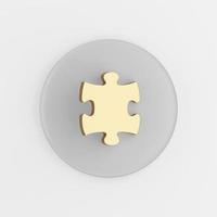 Golden puzzle icon. 3d rendering gray round key button, interface ui ux element. photo