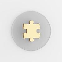 Golden puzzle icon. 3d rendering gray round key button, interface ui ux element. photo