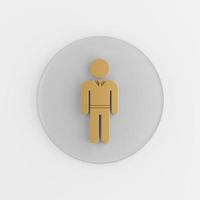 Icon golden man in suit flat silhouette. 3d rendering round gray key button, interface ui ux element. photo